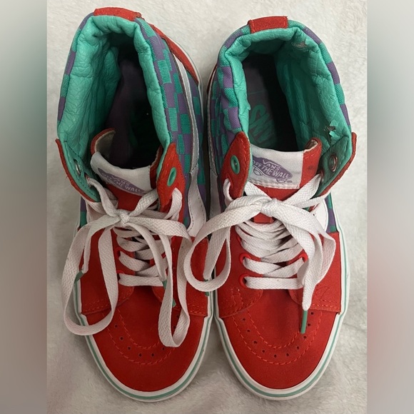 Vans SK8 Old Skool Checkered Hi-Tops Sneakers Mens 5/Wms 6.5 green/purple/orange - Picture 2 of 6